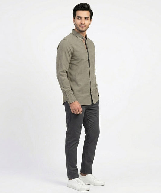 Men's Casual Shirt - Green Stripe Shc-1619 ORG