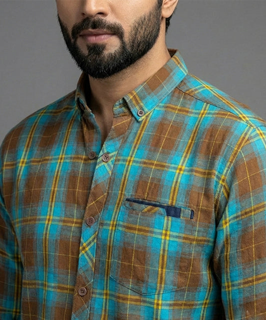 Men's Casual Shirt - Shc-1191 Ferozi Chk