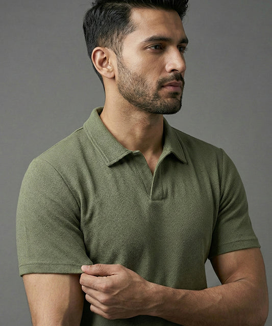Men's T-Shirt Johnny Collar Green Tsh-5991