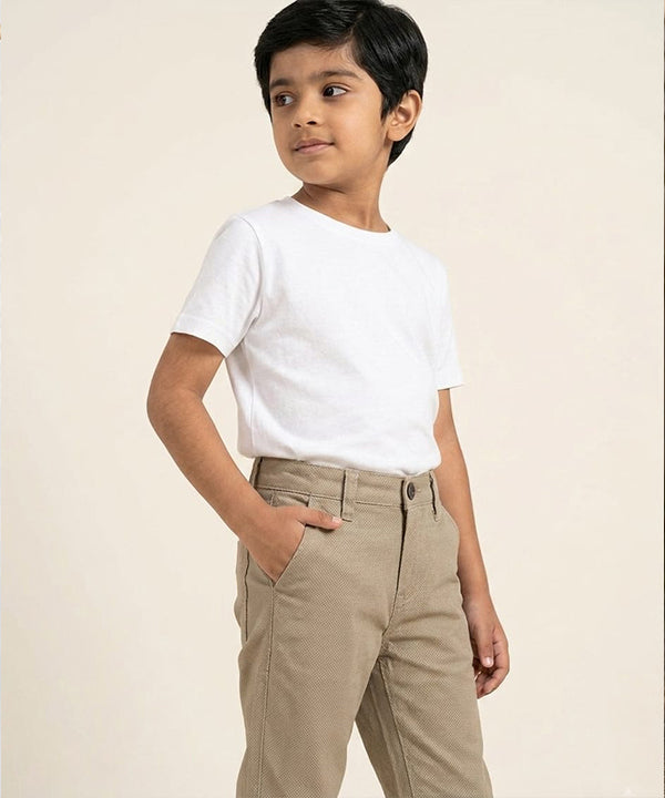 Kids Cotton Dotted-Beige Chino Pant - Bcp-0051