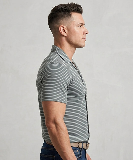 Men’s Pinstripe Drawstring Half Sleeves Shirt– Relaxed Fit - SHC-3067 Green Stripe