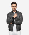 Men's Leather Jacket - Printed Grey JK-0438
