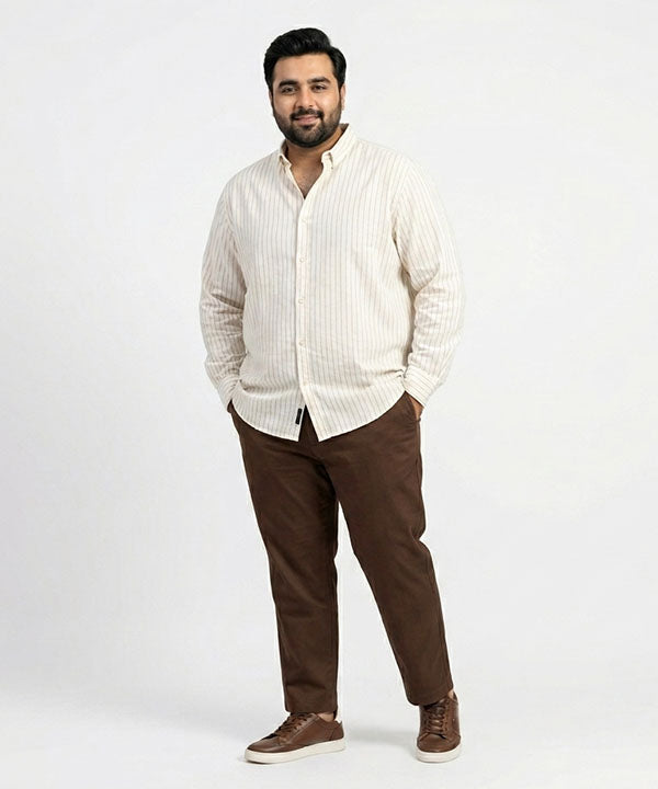Men's Over Size Casual Shirt - Beige Stripe Shc-1937 ORG