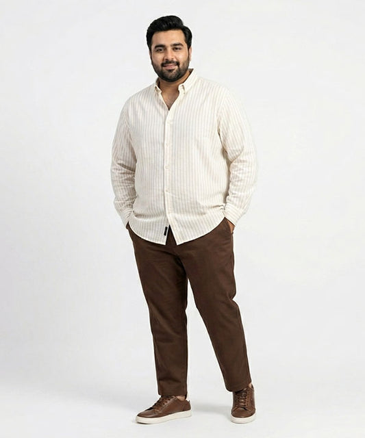 Men's Over Size Casual Shirt - Beige Stripe Shc-1937 ORG