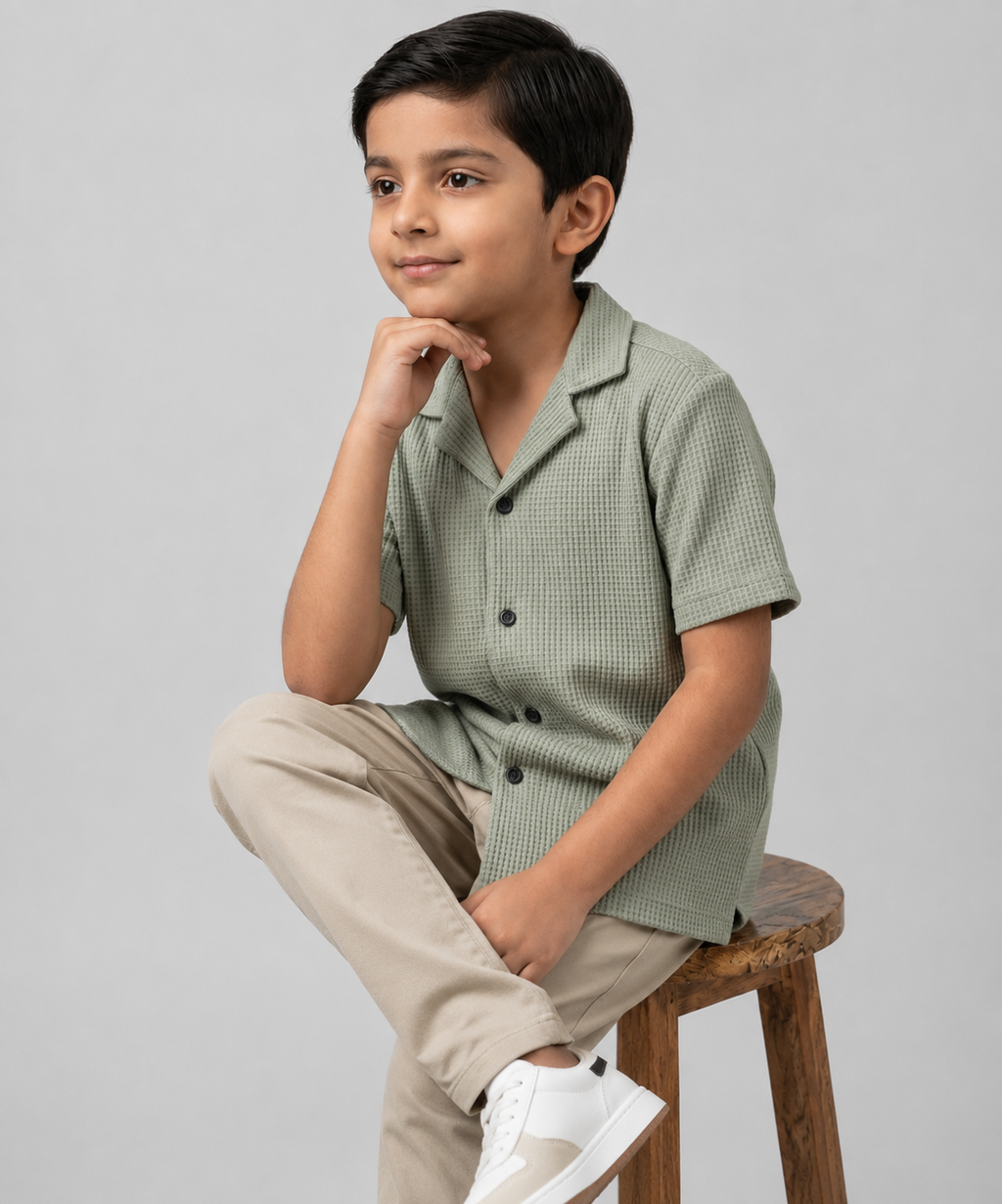 HR clothing Kids Half Sleeves Shirt - L-Green BSH-0116