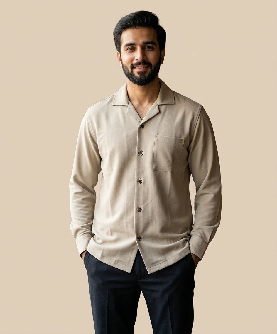 Men's Inter Lock Shirt Full-Sleeves - Beige Shc-3089 (ORG-H)