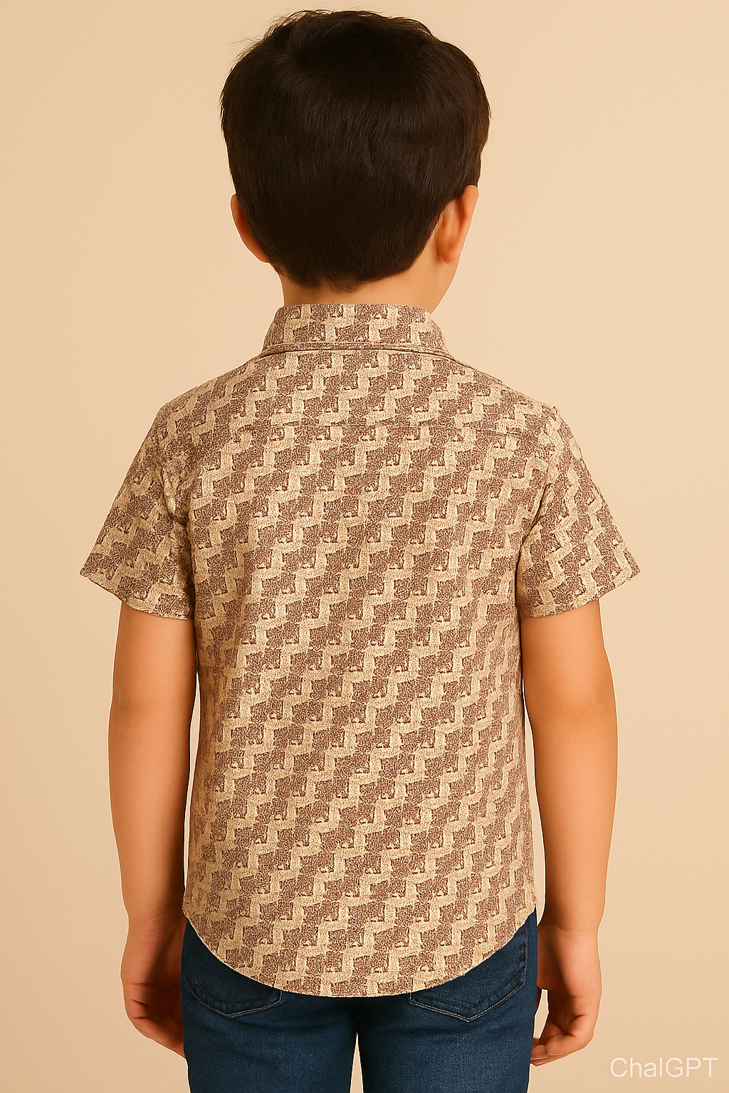 HR clothing Kids Half Sleeves Shirt - Printed Beige BSH-0110