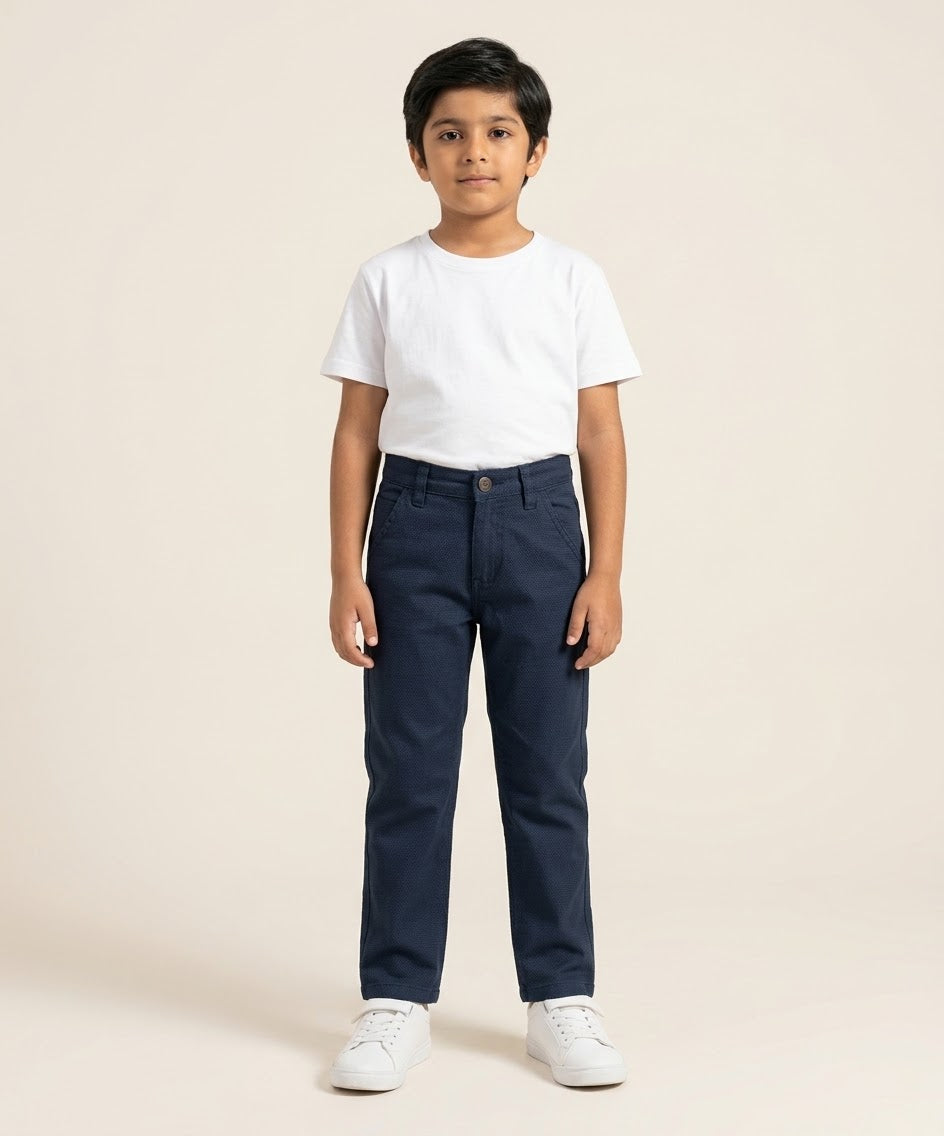 Kids Cotton Navy-Dotted Chino Pant - Bcp-0052