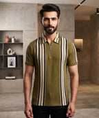 MEN'S T-SHIRT COLLAR GREEN STRIPE Old Money TSH-7161