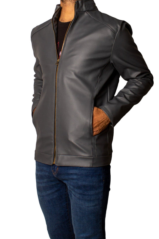 Men's Faux Leather Jacket Jk-0287 D-Grey