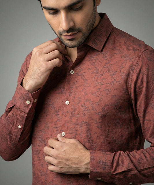 Men's Casual Shirt - Texture Maroon Shc-1972 Strech Fabric (ORG)