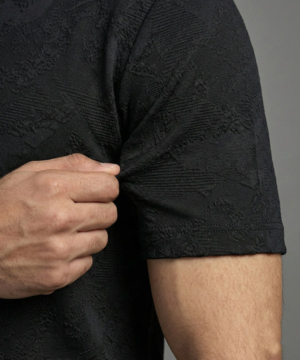 Men's T-Shirt Collar Black Zip Style Tsh-7024