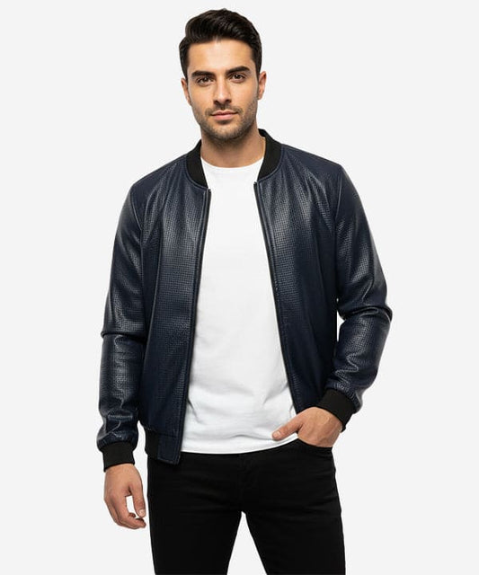 Men's Leather Jacket - Navy JK-0444