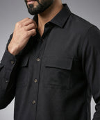 Men's Casual Shirt - Texture Black Shc-1970 Strech Fabric(ORG)