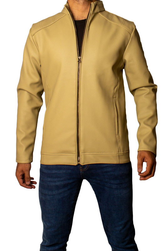 Men's Faux Leather Jacket Jk-0286 Dotted Beige