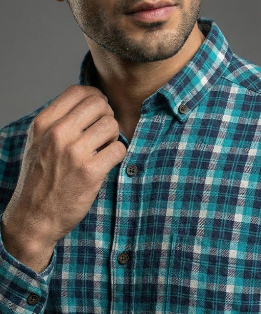 Men's Casual Shirt - Shc-1701 Ferozi Chk