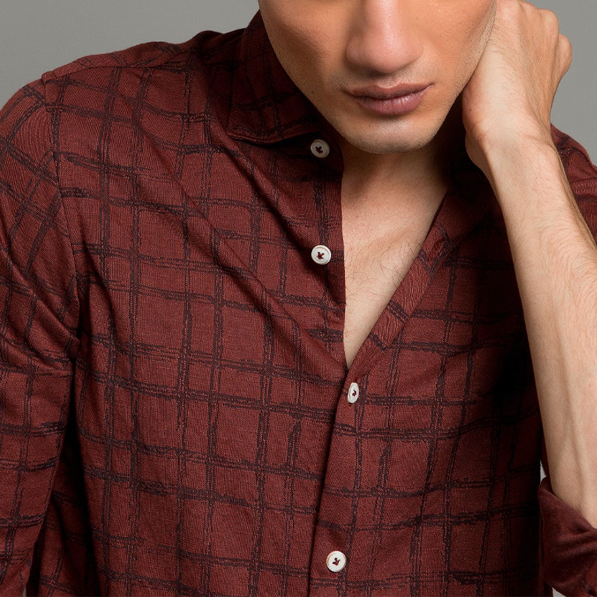 Men's Casual Checkered Shirt - Maroon Shc-1973 Strech Fabric(ORG)