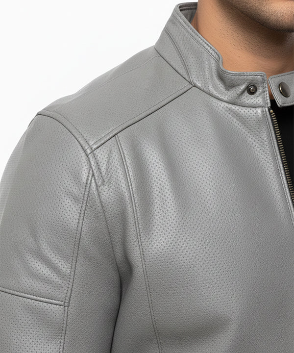 Men's Faux Leather Jacket Jk-0286 Dotted Grey