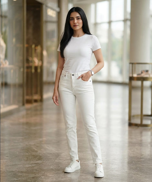 HR Clothing Women's Slim Fit Denim Jeans-LJP-0077–White