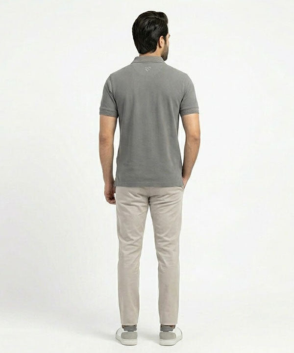 Premium Ribbed Collar Polo T-Shirt Grey TSH-7162