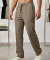 Waffle Knit Elastic Waist Trousers - Coffee Lwr-0694