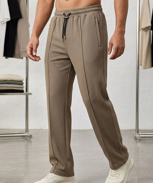 Waffle Knit Elastic Waist Trousers - Coffee Lwr-0694