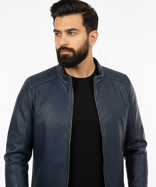 Men's Leather Jacket - Blue Jk-0314