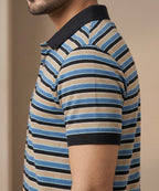 MEN'S T-SHIRT COLLAR BEIGE STRIPE BASIC TSH-5916