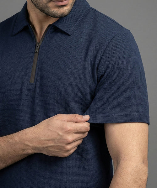 Men's T-Shirt Collar Navy Zip Style Tsh-7023