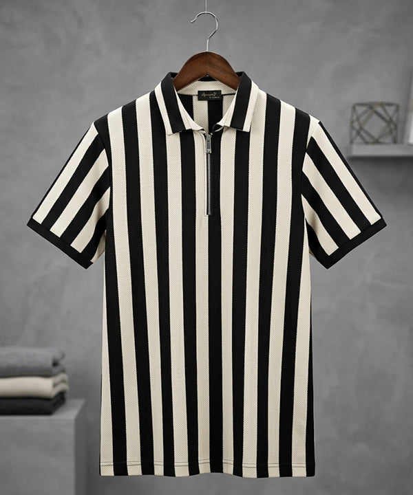 MEN'S T-SHIRT COLLAR BLACK STRIPE Old Money TSH-7160