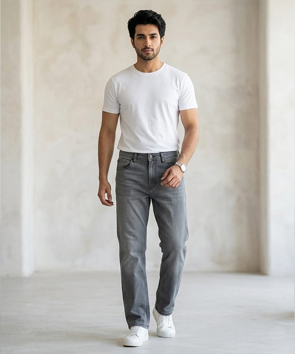 Men's Denim Smart Baggy Jeans - D-Grey - JP-2263