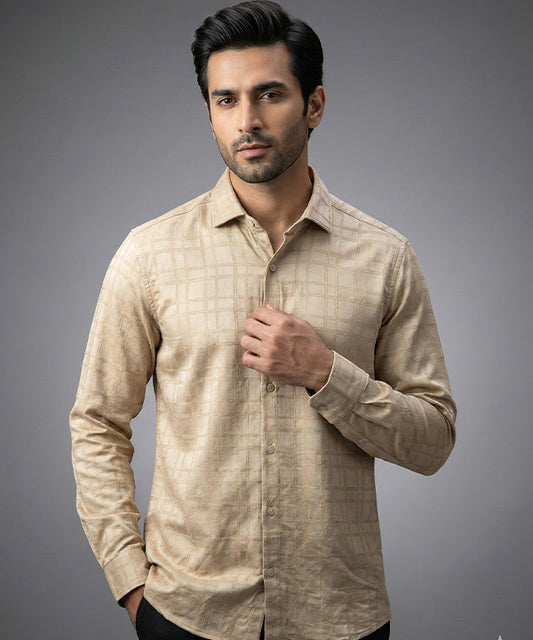 Men's Casual Shirt - L Coffee Shc-1974 Strech Fabric(ORG)