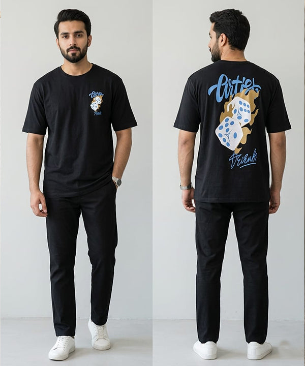 HR Clothing Men's Black Printed Drop Shoulder T-Shirt - TSH-5762