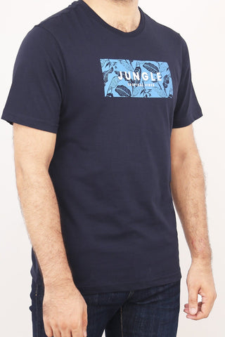 Crew Neck Jungle Printed Tee Tsh-5228 Navy