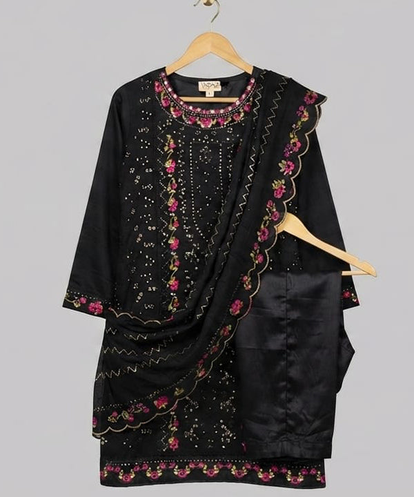 Women's Eastern Black Embroidered 3-piece 0004
