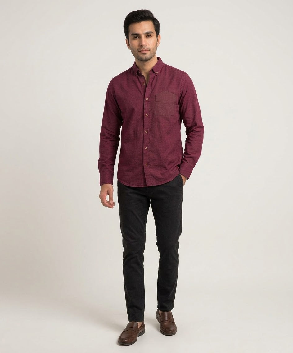 Men's Casual Shirt - Texture-Maroon Shc-1603 (ORG H)