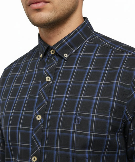 Men's Casual Shirt - Shc-1117 Black/Blue Chk