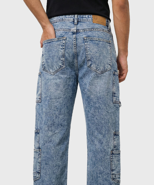 Men's Smart Baggy Denim - 10 pocket Wash Blue Jp-2078
