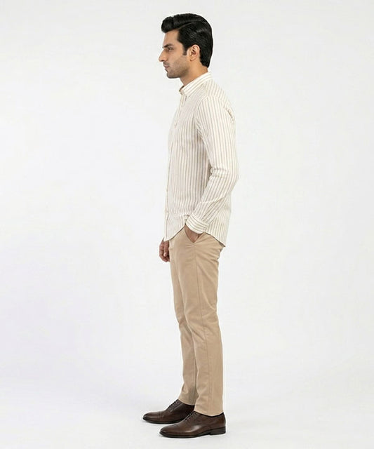 Men's Over Size Casual Shirt - Beige Stripe Shc-1937 ORG