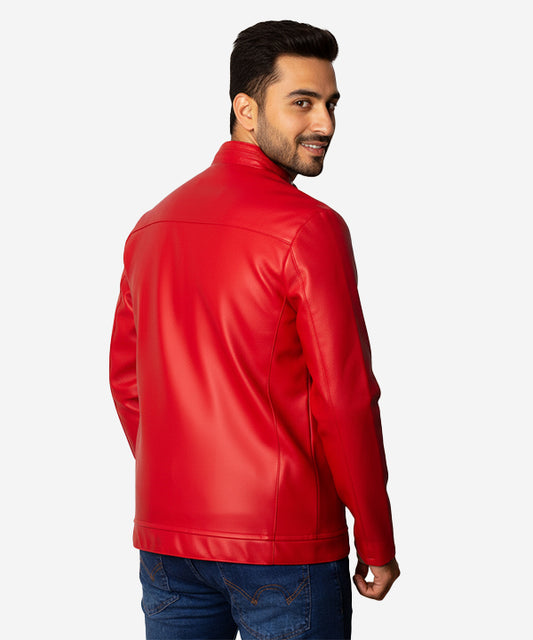Men's Faux Leather Jacket Jk-0287 Red
