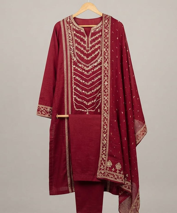 Women's Eastern Maroon Embroidered 3-piece 0004