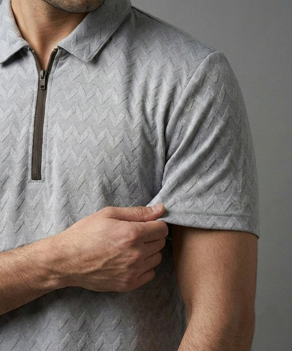 Men's T-Shirt Collar Grey Zip Style Tsh-7022
