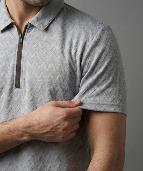 Men's T-Shirt Collar Grey Zip Style Tsh-7022