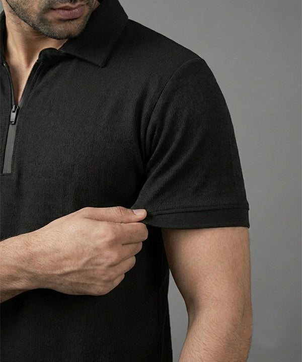 Men's T-Shirt Collar Black Zip Style Tsh-7026
