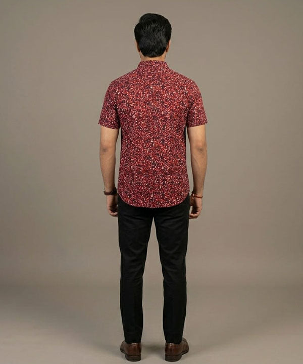 Men's Casual Printed Maroon Half Sleves Shc-1778