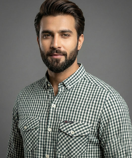 Men's Casual Shirt - Shc-1545 Green/Chk