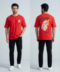 HR Clothing Men's Red Printed Drop Shoulder T-Shirt - TSH-5762