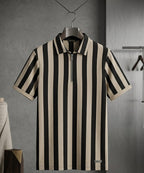 MEN'S T-SHIRT COLLAR BEIGE STRIPE  Old Money TSH-7160