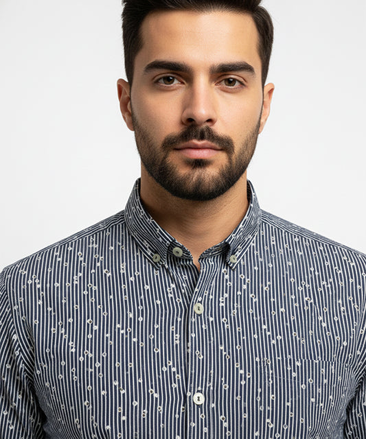 Men's Casual Shirt - Shc-1541 Navy-Stripe