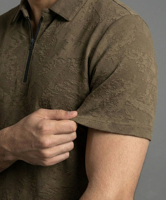 Men's T-Shirt Collar Brown Tsh-7024